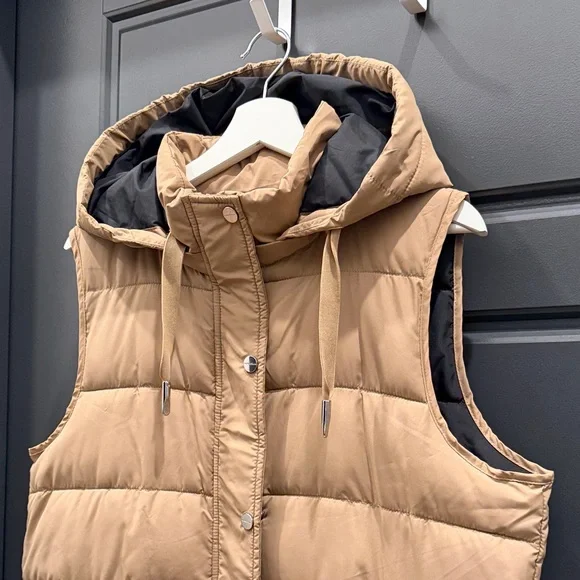 Sleeveless long Hooded Puffer Vest - Camel size L - Picture 2 of 6